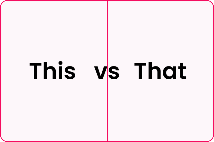 Two-panel diagram with pink borders labelled ‘This vs That’, illustrating contrasting approaches